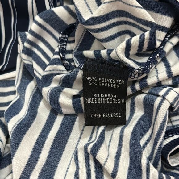 Milano Blue White Striped Sleeveless Frills Ruffled Neck Top Size M - Picture 11 of 12